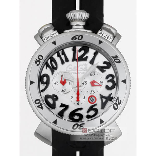 ガガミラノ クロノ48MM スーパーコピークォーツ 6050.7 ブラックラバー シルバー/ブラックアラビア