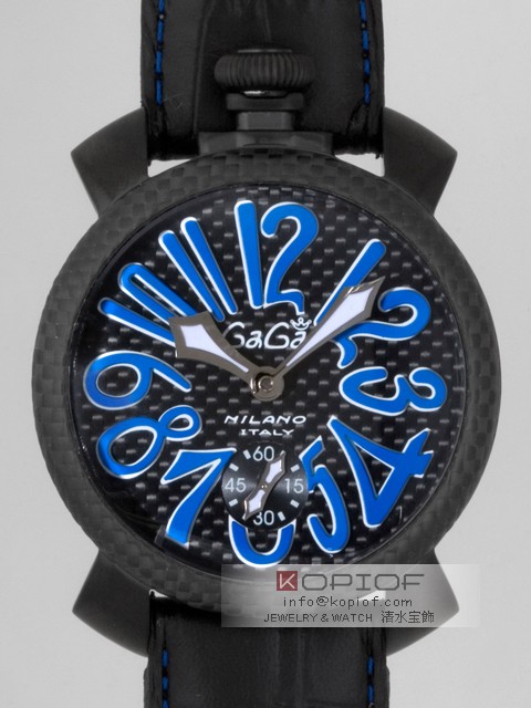 ガガミラノマヌアーレ スーパーコピーガガ･ミラノ マニュアル48mm 手巻き 5016.7 ブラック皮 ブラックカーボン/スカイブルーアラビア