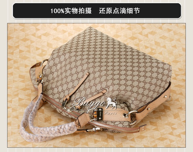 グッチ バッグ スーパーコピーグッチ 232927 F4G1N 9763 Bamboo Bar ラージ ショルダーバッグ ベージュ×ライトブラウン
