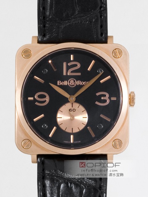 ベル＆ロス スーパーコピーBell＆Ross BR-S PINK GOLD クロコベルト ブラック/ピンクゴールドアラビア