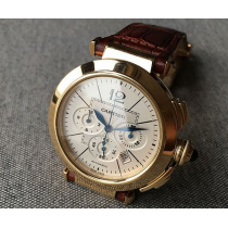カルティエ パシャ スーパーコピー42mm W3020151 クロノ YG/ブラウン皮 シルバー
