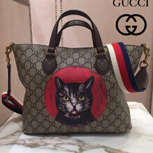 グッチ トート バッグ コピー ミスティックキャット トートバッグ GGスプリーム ネコ好きにはたまらないアイテム