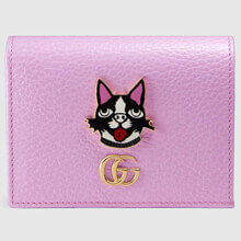 グッチ 財布 コピー499325 CAO0G 5832 ピンクレザー 猫モチーフ カードケース ボストンテリア犬