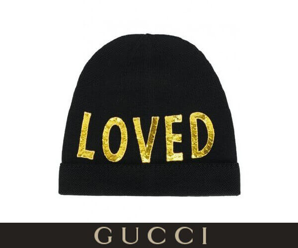 19AW  グッチキャップ グッチスーパーコピー LOVEDビーニーキャップでスポーティな気分をプラス ブラック