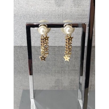 ディオール ピアス 偽物 ディオール Tribales ホワイトビーズ 星&ロゴ*＊Gold EARRINGS