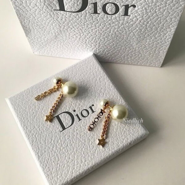 ディオール ピアス 偽物 ディオール Tribales ホワイトビーズ 星&ロゴ*＊Gold EARRINGS