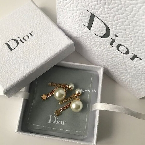 ディオール ピアス 偽物 ディオール Tribales ホワイトビーズ 星&ロゴ*＊Gold EARRINGS