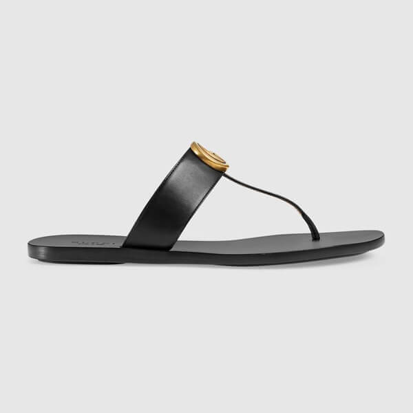 グッチ サンダル コピー グッチ ダブルG付 レザー トング LEATHER THONG SANDAL WITH DOUBLE G_497444 A3N00 1000