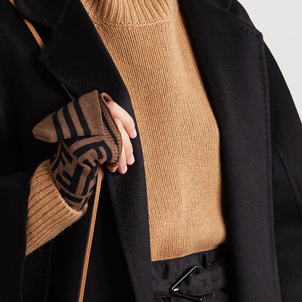 フェンディ カシミヤウールブレンド 手袋 ミトン brown