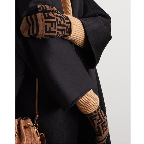 フェンディ カシミヤウールブレンド 手袋 ミトン brown
