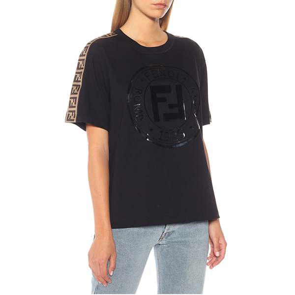 フェンディ☆ ビッグロゴ・FFロゴライン袖コットンTシャツ コピー ♪
