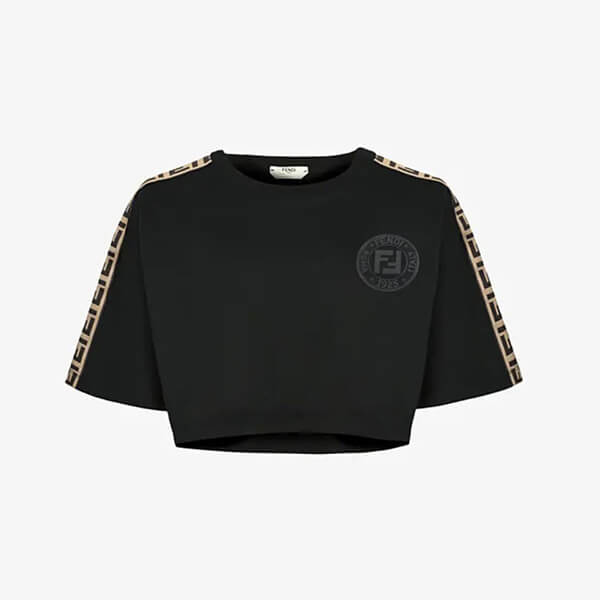 ☆フェンディ☆ FFロゴ リボン袖★ コットンＴシャツコピー WT/BK