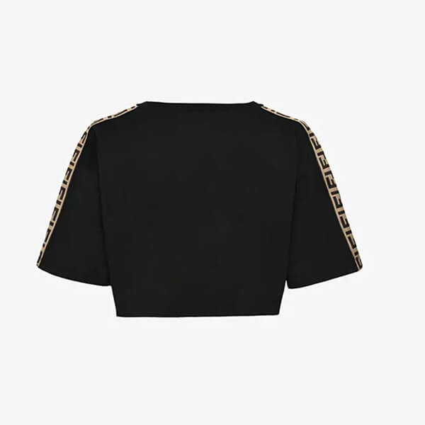 ☆フェンディ☆ FFロゴ リボン袖★ コットンＴシャツコピー WT/BK