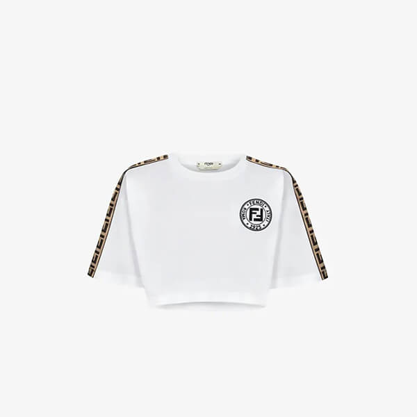 ☆フェンディ☆ FFロゴ リボン袖★ コットンＴシャツコピー WT/BK
