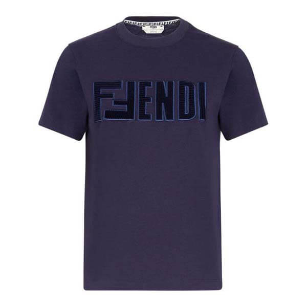 フェンディ ブルーコットン クルーネックTシャツコピー