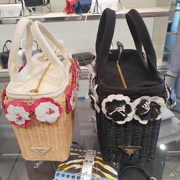 プラダお花付き♪枝編み×カナパ♪カゴトートバッグ偽物S2way