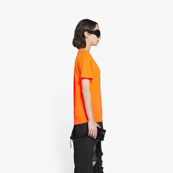 【バレンシアガ】スモールフィット Tシャツコピーオレンジ ロゴ 661705TKVH57513