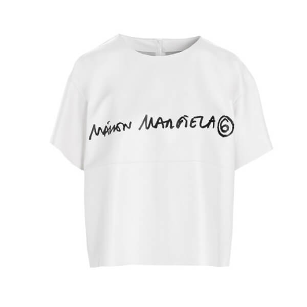 【関送込】 メゾンマルジェラ ロゴ レザー Tシャツ 偽物 ホワイト