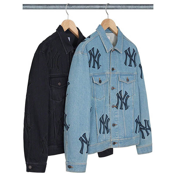 FW21 シュプリーム x ニューヨーク偽物 ヤンキース デニムトラッカージャケット ウォッシュド