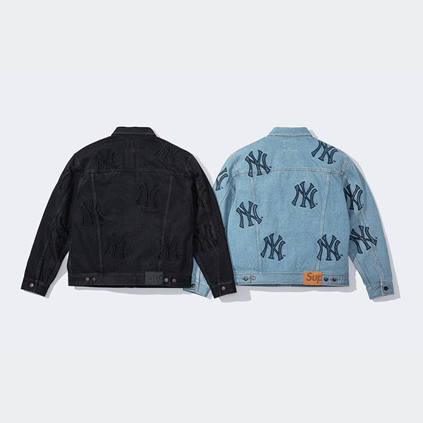 FW21 シュプリーム x ニューヨーク偽物 ヤンキース デニムトラッカージャケット ウォッシュド
