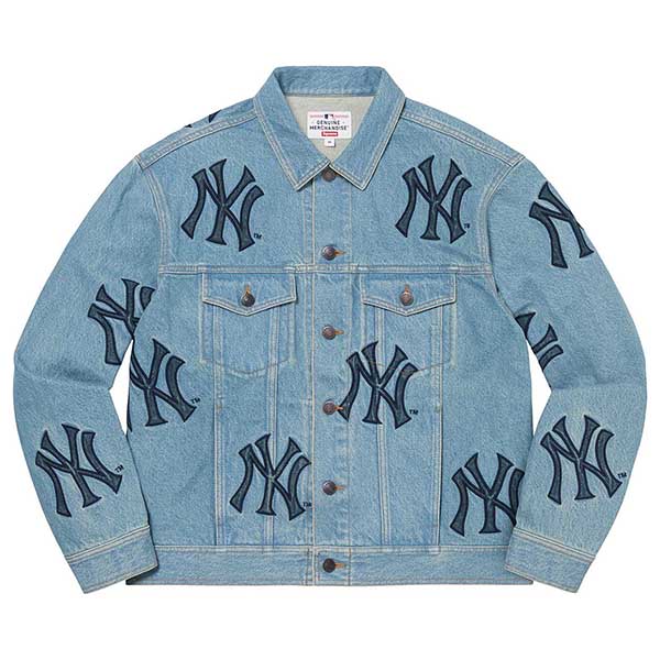 FW21 シュプリーム x ニューヨーク偽物 ヤンキース デニムトラッカージャケット ウォッシュド