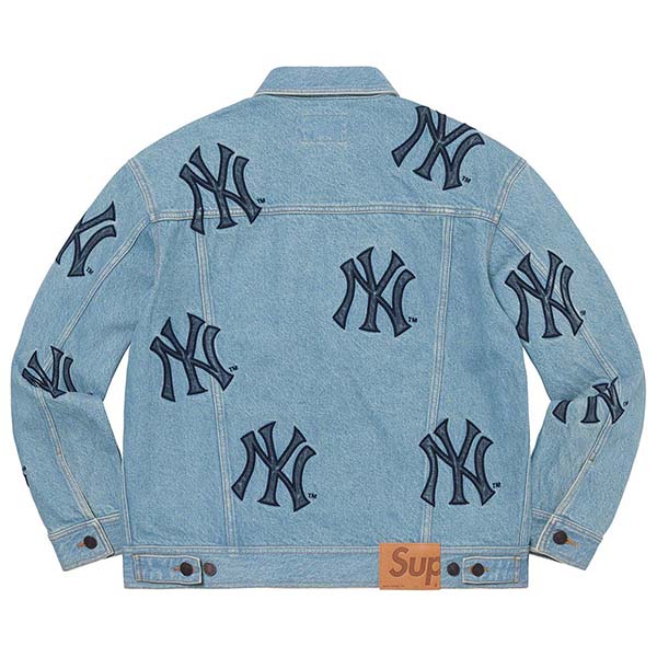 FW21 シュプリーム x ニューヨーク偽物 ヤンキース デニムトラッカージャケット ウォッシュド