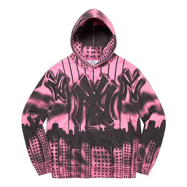 FW21 シュプリーム x ニューヨーク ヤンキース エアブラシ コピーフーデッド スウェットシャツ