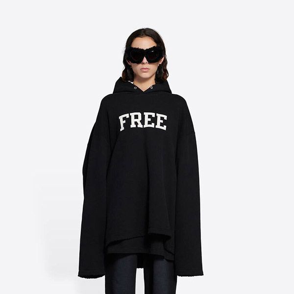 ★日本!!人気！◆バレンシアガ パーカー 偽物◆FREEロゴ入り フリース 黒 661711TKVD41070