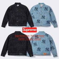 FW21 シュプリーム x ニューヨーク偽物 ヤンキース デニムトラッカージャケット ウォッシュド