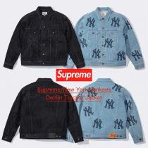 FW21 シュプリーム x ニューヨーク偽物 ヤンキース デニムトラッカージャケット ウォッシュド