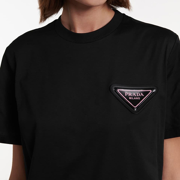 プラダ トライアングルロゴ コットン 半袖 Tシャツ 偽物 ブラック
