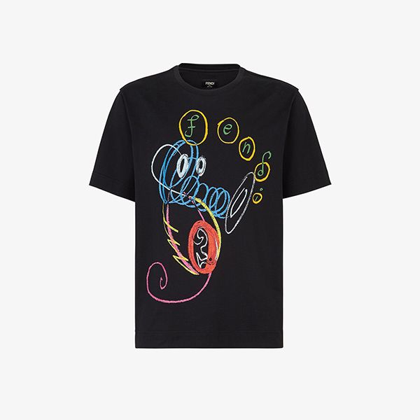 フェンディ 偽物 プリント オーバーサイズ コットン Tシャツ FY0936AH15F0QA0