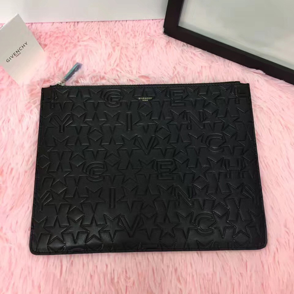 ジバンシィスーパーコピー GIVENCHY クラッチバッグ ゴールドロゴ・スターエンボス カーフ BLACK BK0607 2106 001