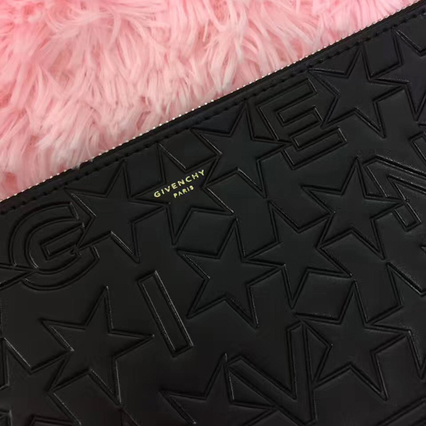 ジバンシィスーパーコピー GIVENCHY クラッチバッグ ゴールドロゴ・スターエンボス カーフ BLACK BK0607 2106 001